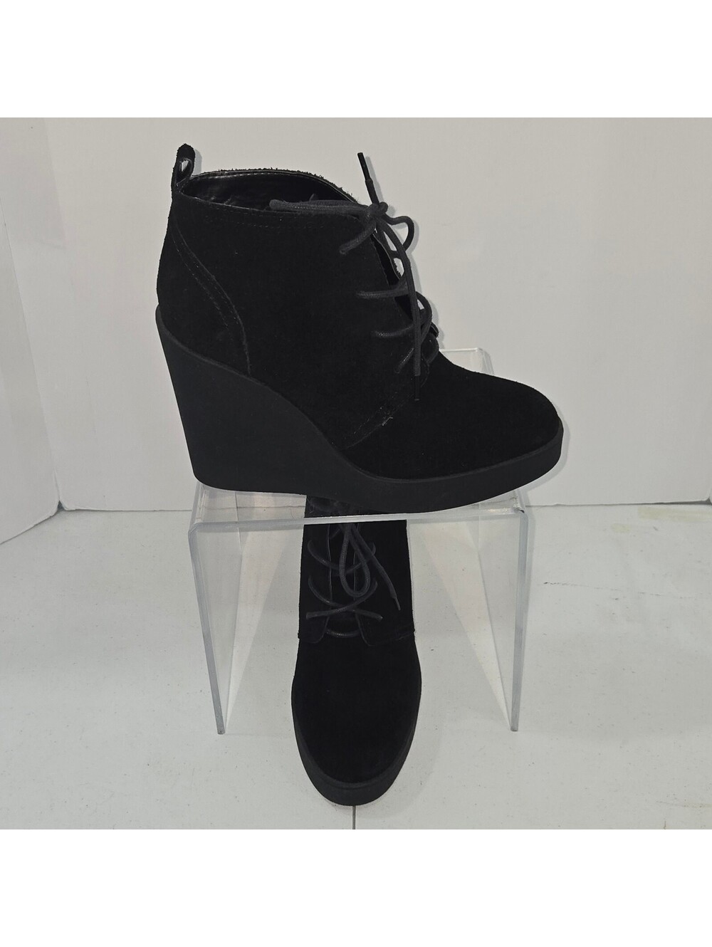 Jessica Simpson Women Black Suede Lace Up Platform Wedge Ankle Boot Size 9M / 40